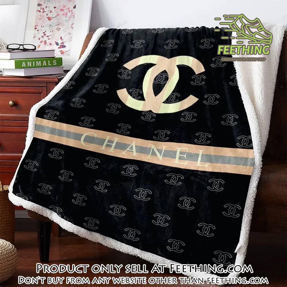 Chanel yellow logo black luxury brand premium blanket fleece home decor ft3448716